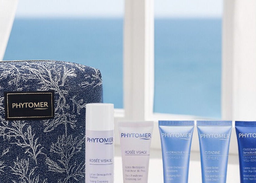 Phytomer skincare products displayed at Elysium Esthetics in Westport, Ontario, CA with ocean view.