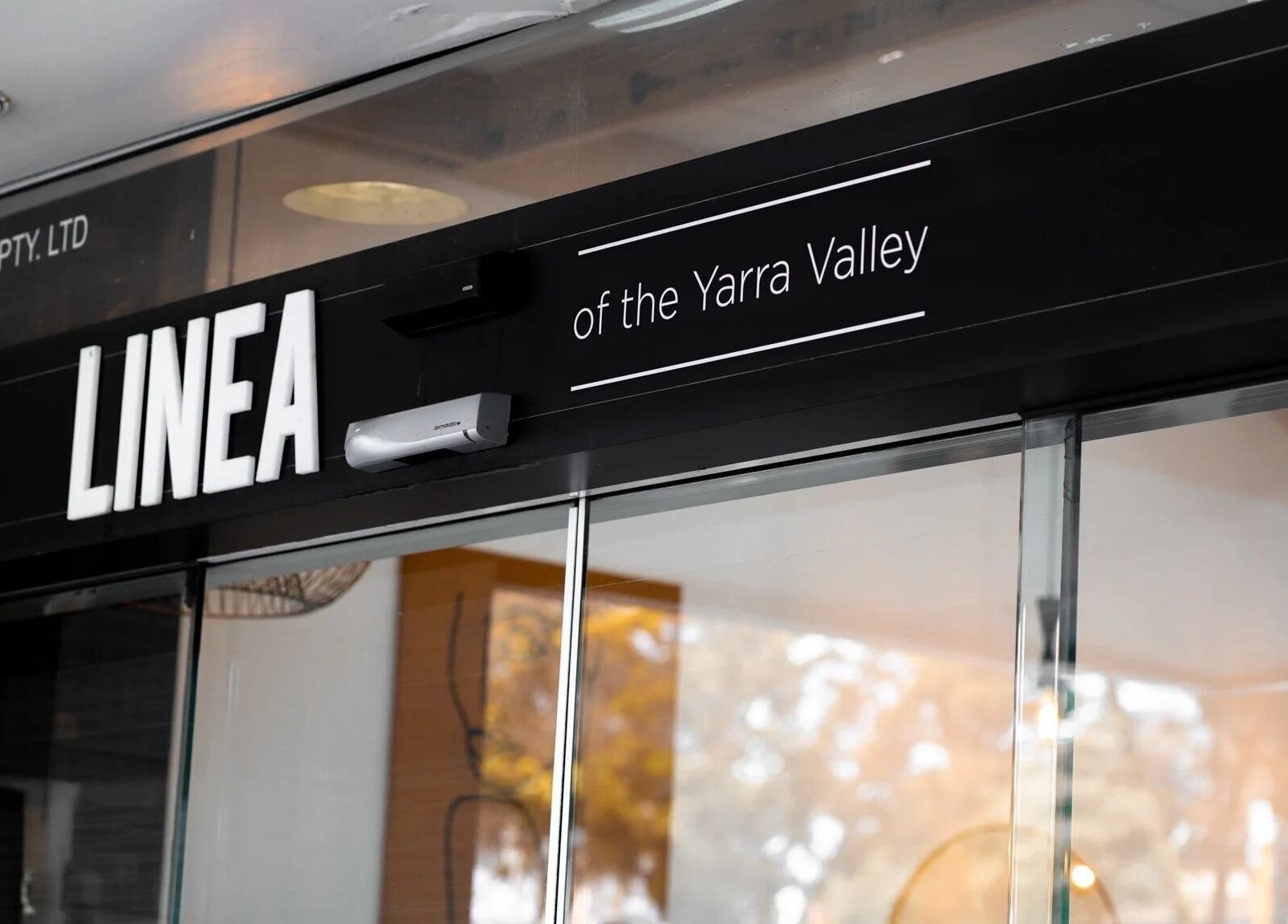 The entrance sign of Linea Of The Yarra Valley in Lilydale, Victoria, AU, reflecting modern elegance.