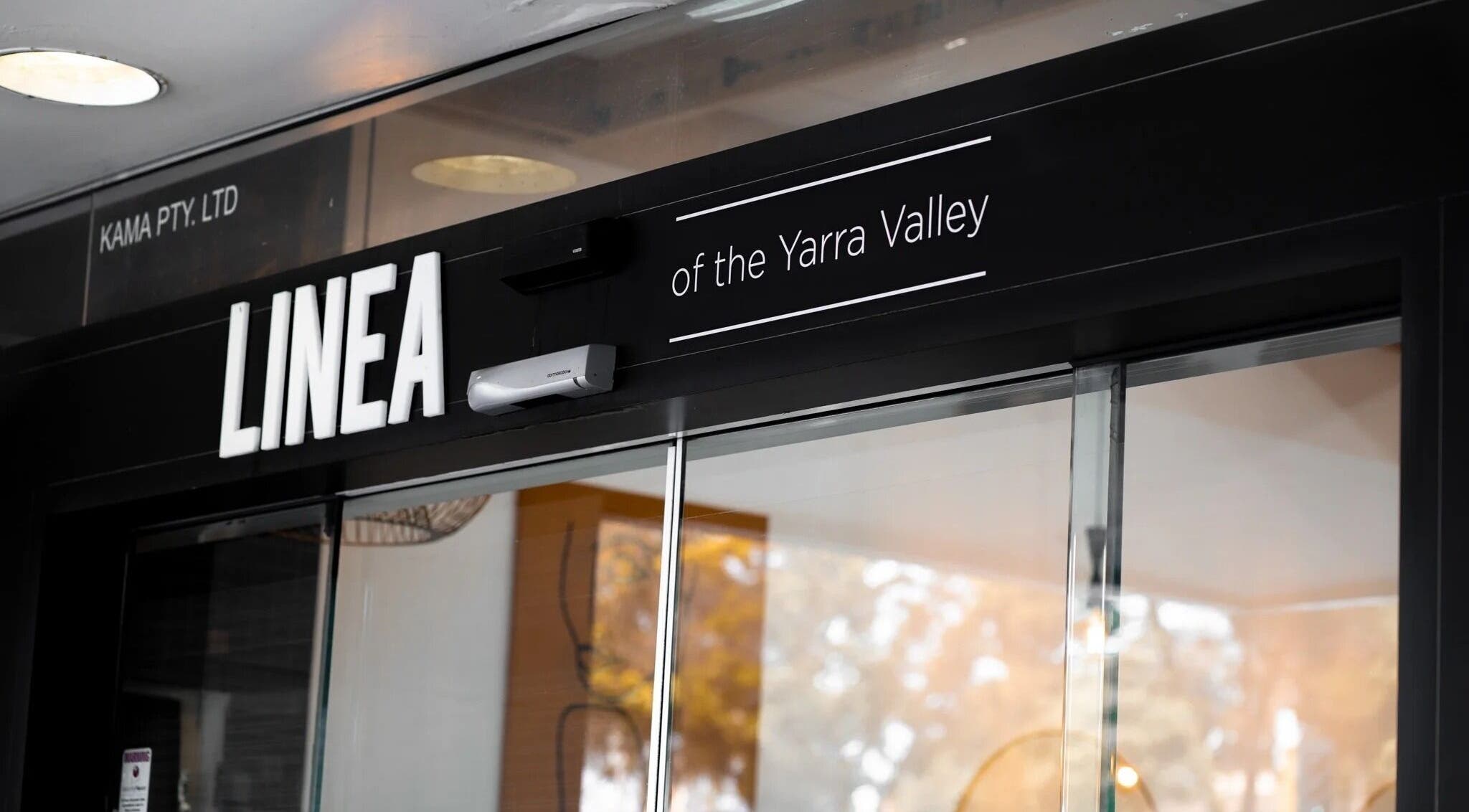 The entrance sign of Linea Of The Yarra Valley in Lilydale, Victoria, AU, reflecting modern elegance.
