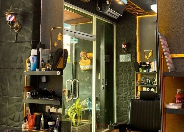 Interior of AFTERSHAVE BARBERSHOP in Bali, Bali, ID, highlighting modern design and grooming products.