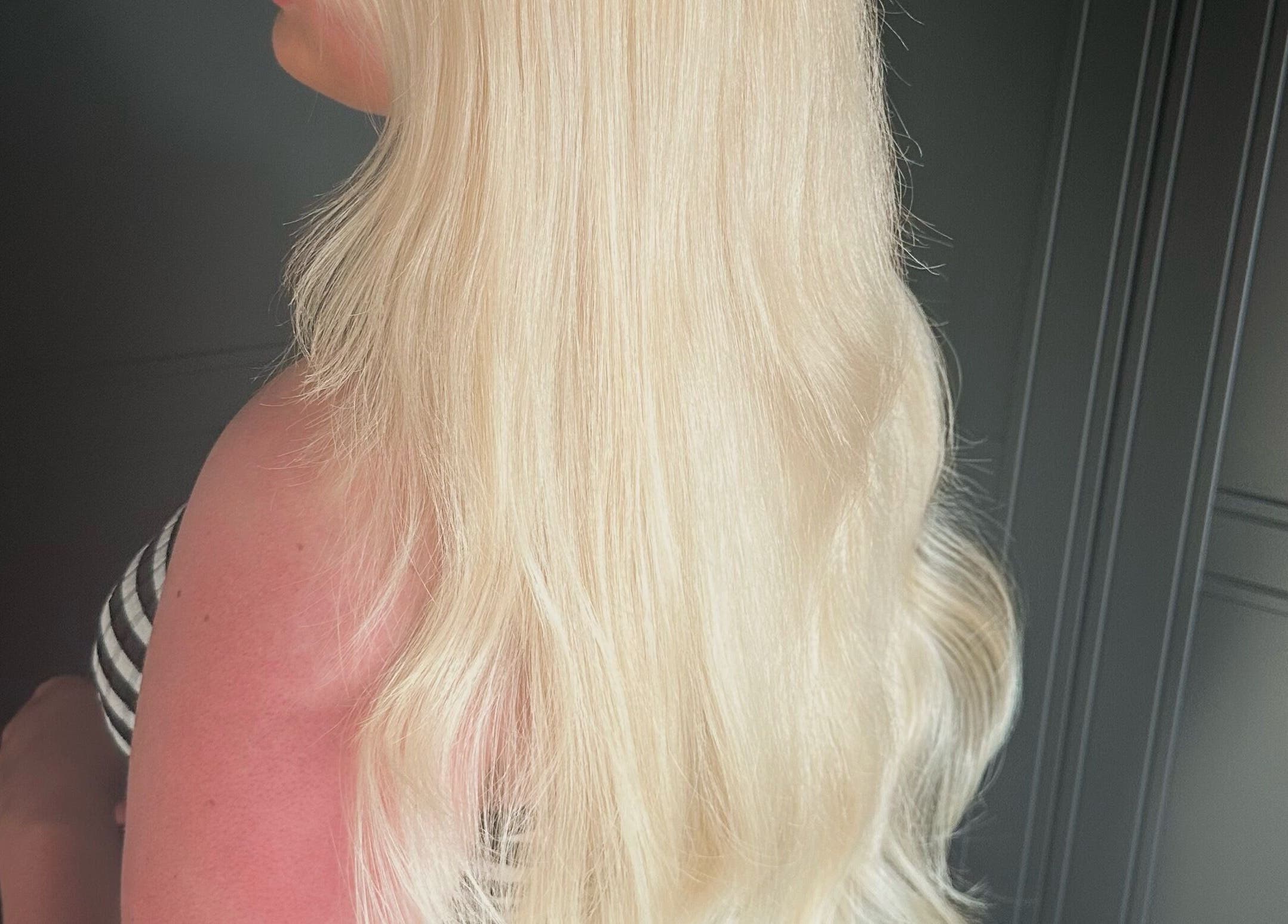 Long, sleek blonde hair captured in Mob Hair Mobile Appointments, Giltbrook, England, GB.
