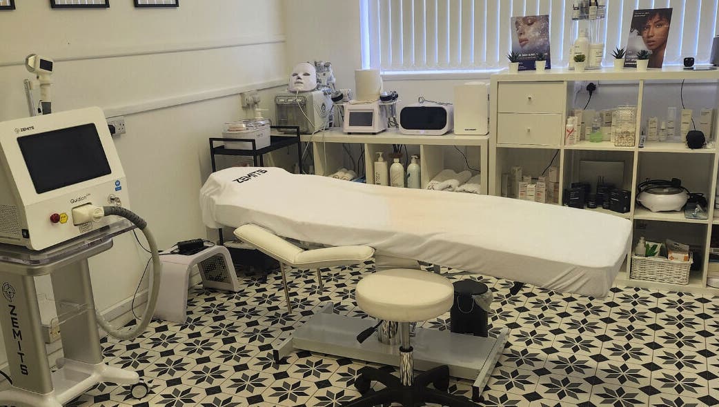 Treatment room at Bloom Skin Studio with equipment and relaxation setup, Burton Upon Trent, England, GB.