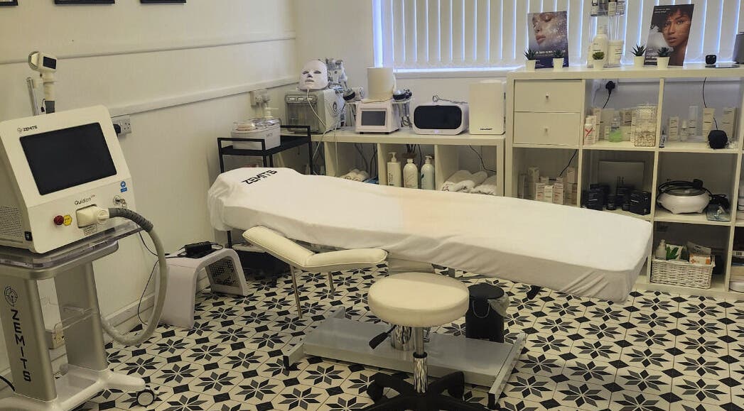Treatment room at Bloom Skin Studio with equipment and relaxation setup, Burton Upon Trent, England, GB.