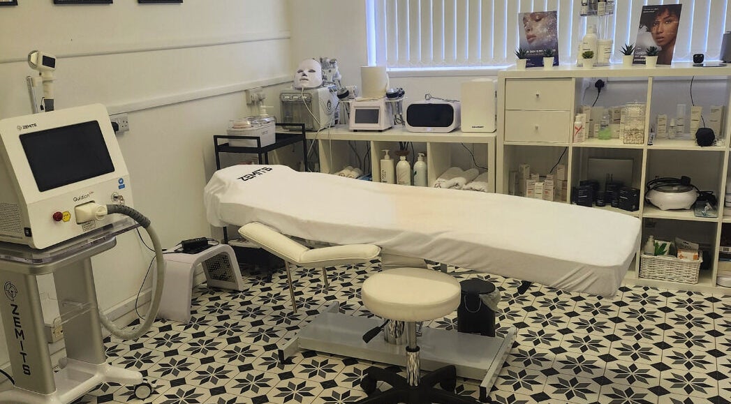 Treatment room at Bloom Skin Studio with equipment and relaxation setup, Burton Upon Trent, England, GB.
