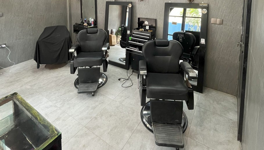 Modern barber chairs at Barbershop AK-15 in Nusa Tenggara Barat, Nusa Tenggara Barat, ID.