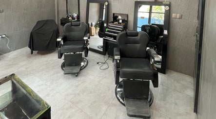 Modern barber chairs at Barbershop AK-15 in Nusa Tenggara Barat, Nusa Tenggara Barat, ID.