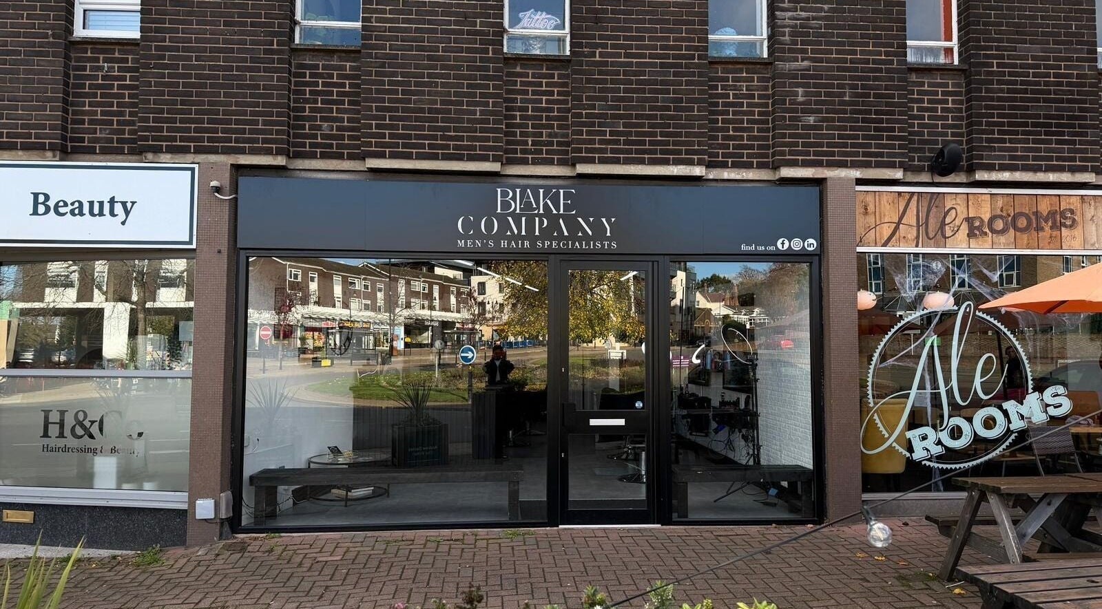 Blake Company storefront in Kenilworth, England, GB showcasing modern salon design.