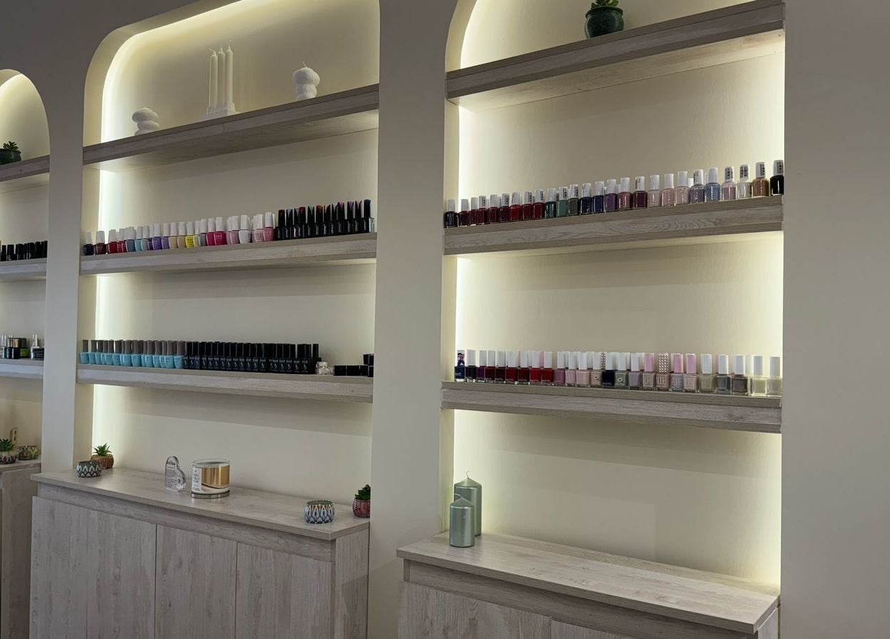 Shelves of vibrant nail polish at Olva Spa I أولفا سبا, Riyadh, Riyadh Province, SA.