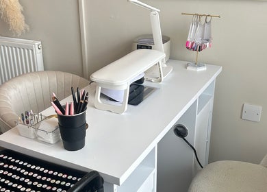 Elegant nail station at Nails by Norrie, Caernarfon, Cymru, GB with stylish tools and modern decor.