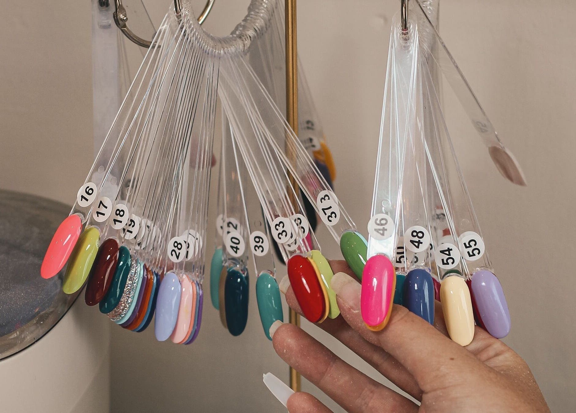 A variety of nail polish colors at Nails by Norrie, Caernarfon, Cymru, GB.