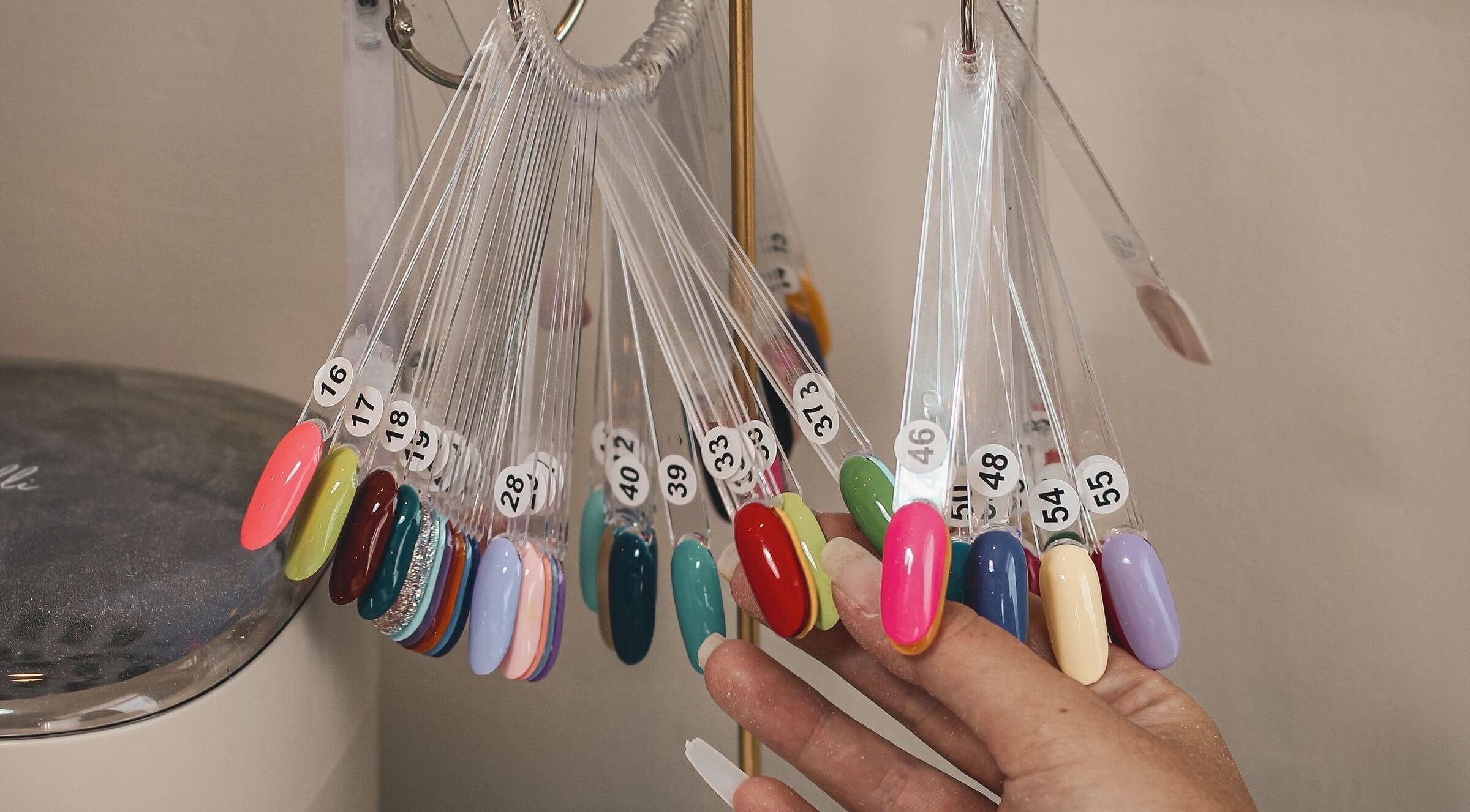 A variety of nail polish colors at Nails by Norrie, Caernarfon, Cymru, GB.