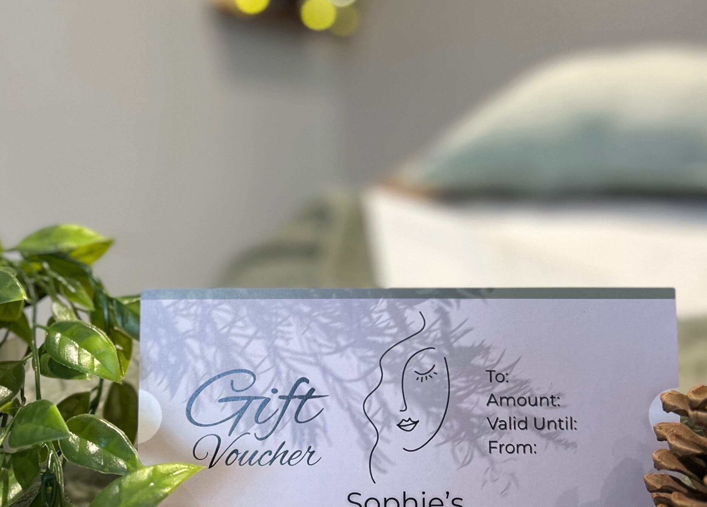 Gift voucher at Sophie’s Ultimate Beauty in Deeping Saint James, England, offering a luxurious spa experience.