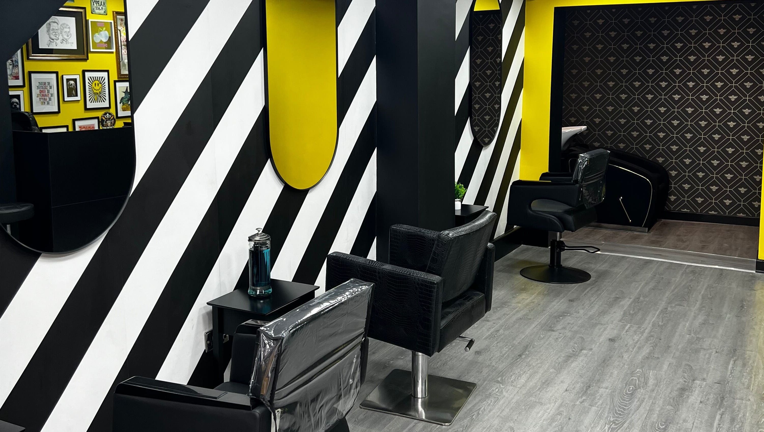 Modern and elegant interior of MMS Mattys Mane Studio in Stockport, England, GB featuring chic decor.