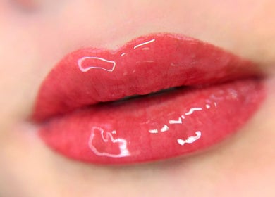 Close-up of glossy pink lips at SC Beauty - DTLA, Los Angeles, California, US.