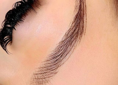 Perfectly shaped eyebrows and lashes at SC Beauty - DTLA, Los Angeles, California, US.
