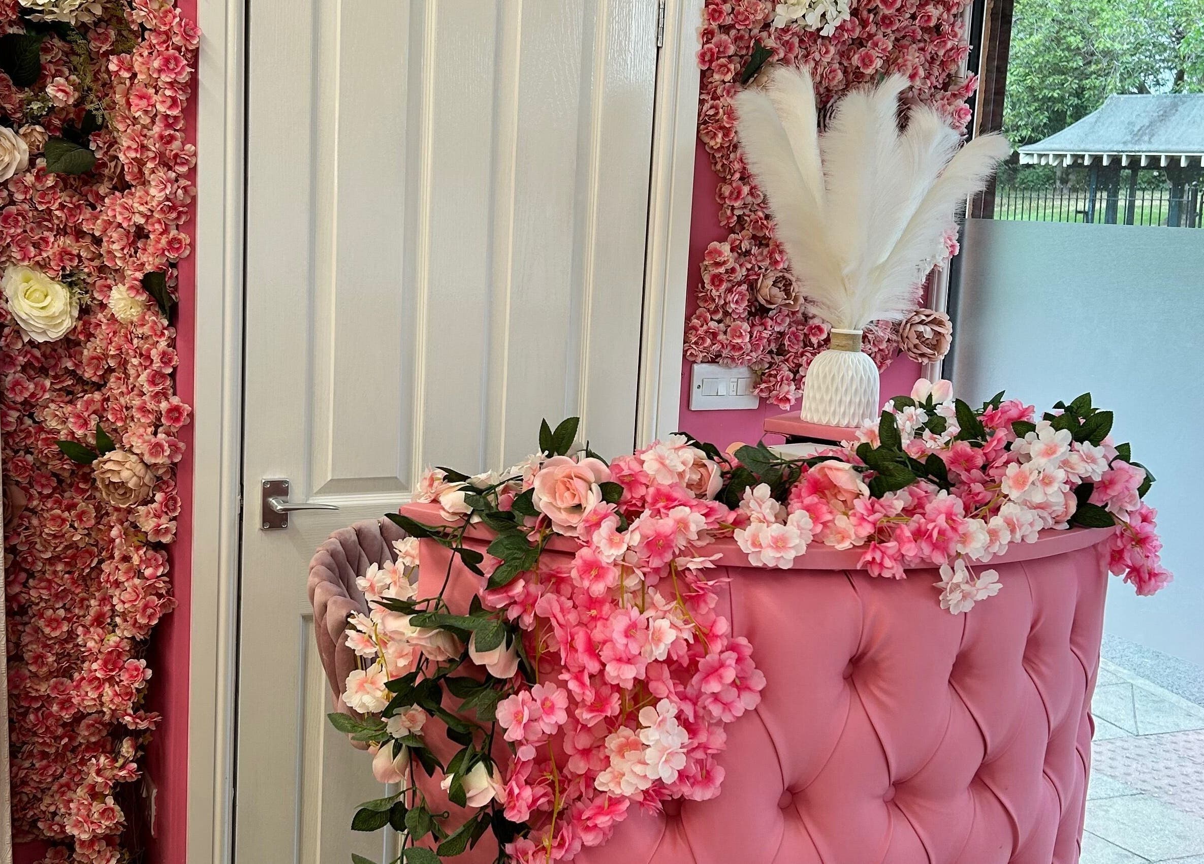 Rhilaxandrhivive reception with pink floral decor, Barnsley, England, GB.