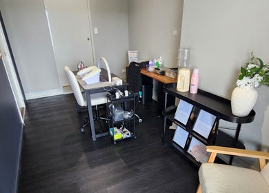 Nail Nook's modern interior with manicure stations in Cooranbong, New South Wales, AU.