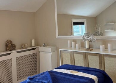 Cozy treatment room at Sorelle Beauty House, Lytham St Annes, England, GB with calming decor.