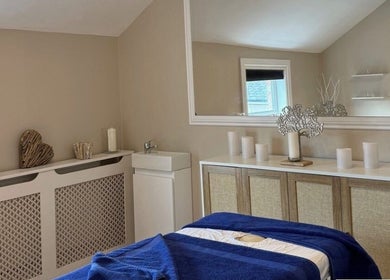 Tranquil treatment room at Sorelle Beauty House, Lytham St Annes, England, GB, featuring elegant decor and cozy ambiance.