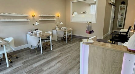 Bright and stylish nail studio at Sorelle Beauty House, Lytham St Annes, England, GB showcasing chic design and workspace.