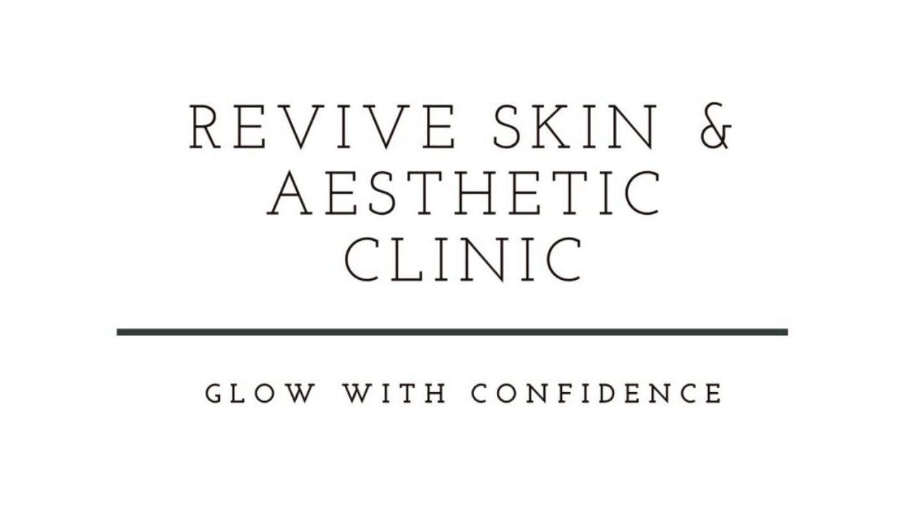 Revive Skin & Aesthetic Clinic logo with 'Glow with Confidence' slogan in Abergavenny, Wales, GB.