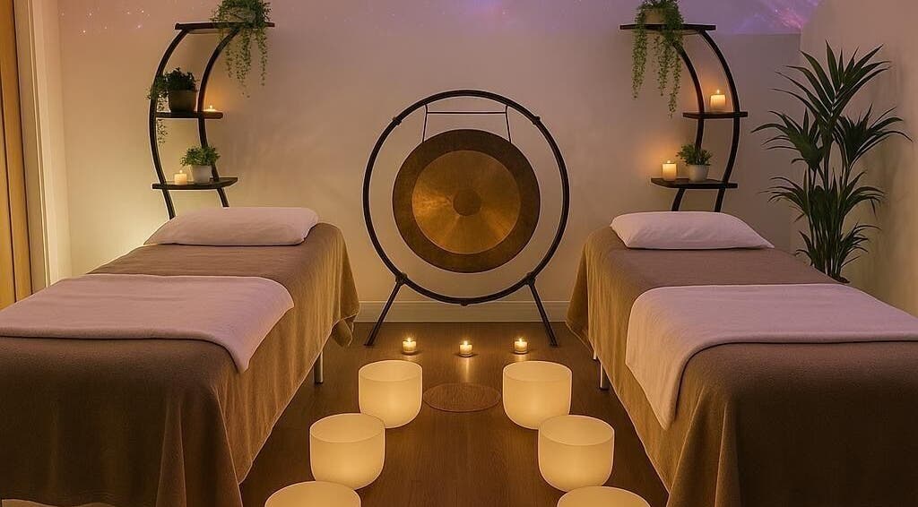 Serene wellness room at Varches Skin & Body Studio in Meopham, England, GB featuring massage tables and ambient lighting.