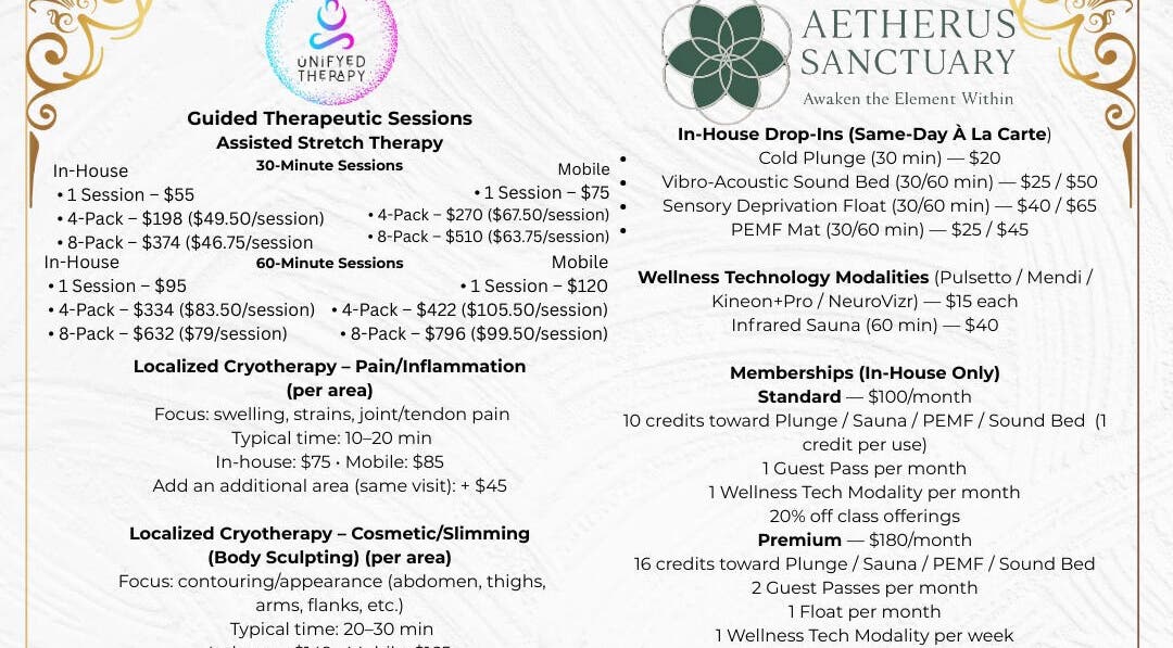 Unifyed Therapy @ The Sanctuary offers diverse wellness services and pricing in Stuart, Florida, US.