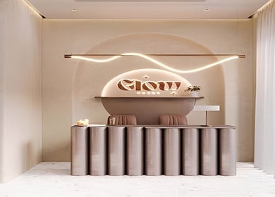 Elegant reception desk at Glow House Salon, الجهراء, الجهراء, KW. Modern decor with soft lighting.
