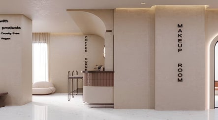 Elegant interior at Glow House Salon, الجهراء, الجهراء, KW, featuring a coffee station and seating.