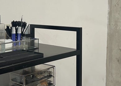 Modern beauty cart with tools at Lala Simone Beauty, London, England, GB.