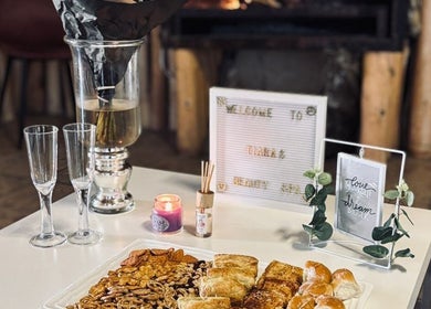 Welcome display at Tiara's Beauty Spa, Cape Town, Western Cape, ZA featuring treats and decor.
