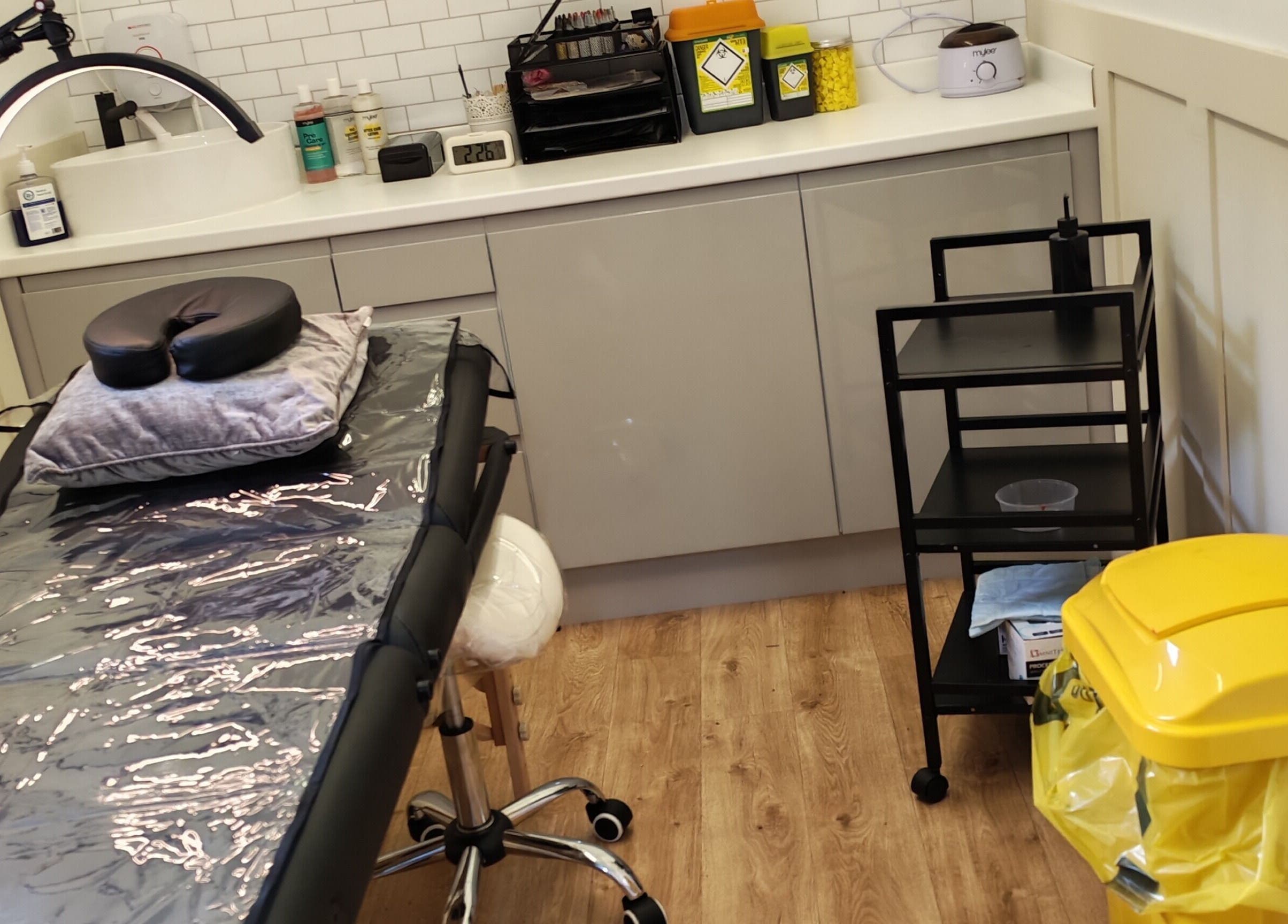 Modern treatment room at Elegance Permanent Makeup, Kirkby In Ashfield, England, GB with sleek furnishings.