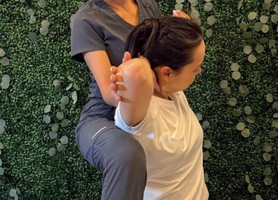 Thai massage session at Thai massage wellness, Las Vegas, Nevada, US, offering relaxing therapeutic stretches.