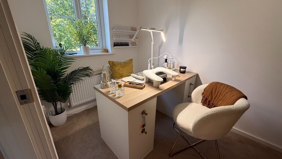 Inviting nail station at Lola Nail Aesthetics in Chadderton, England, GB featuring cozy decor and modern tools.