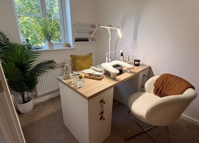 Inviting nail station at Lola Nail Aesthetics in Chadderton, England, GB featuring cozy decor and modern tools.
