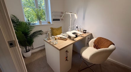 Inviting nail station at Lola Nail Aesthetics in Chadderton, England, GB featuring cozy decor and modern tools.