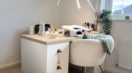 Stylish manicure station at Lola Nail Aesthetics in Chadderton, England, GB showcasing modern equipment.