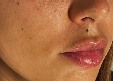Close-up of lips and skin radiance at Face Couture, London, England, GB.