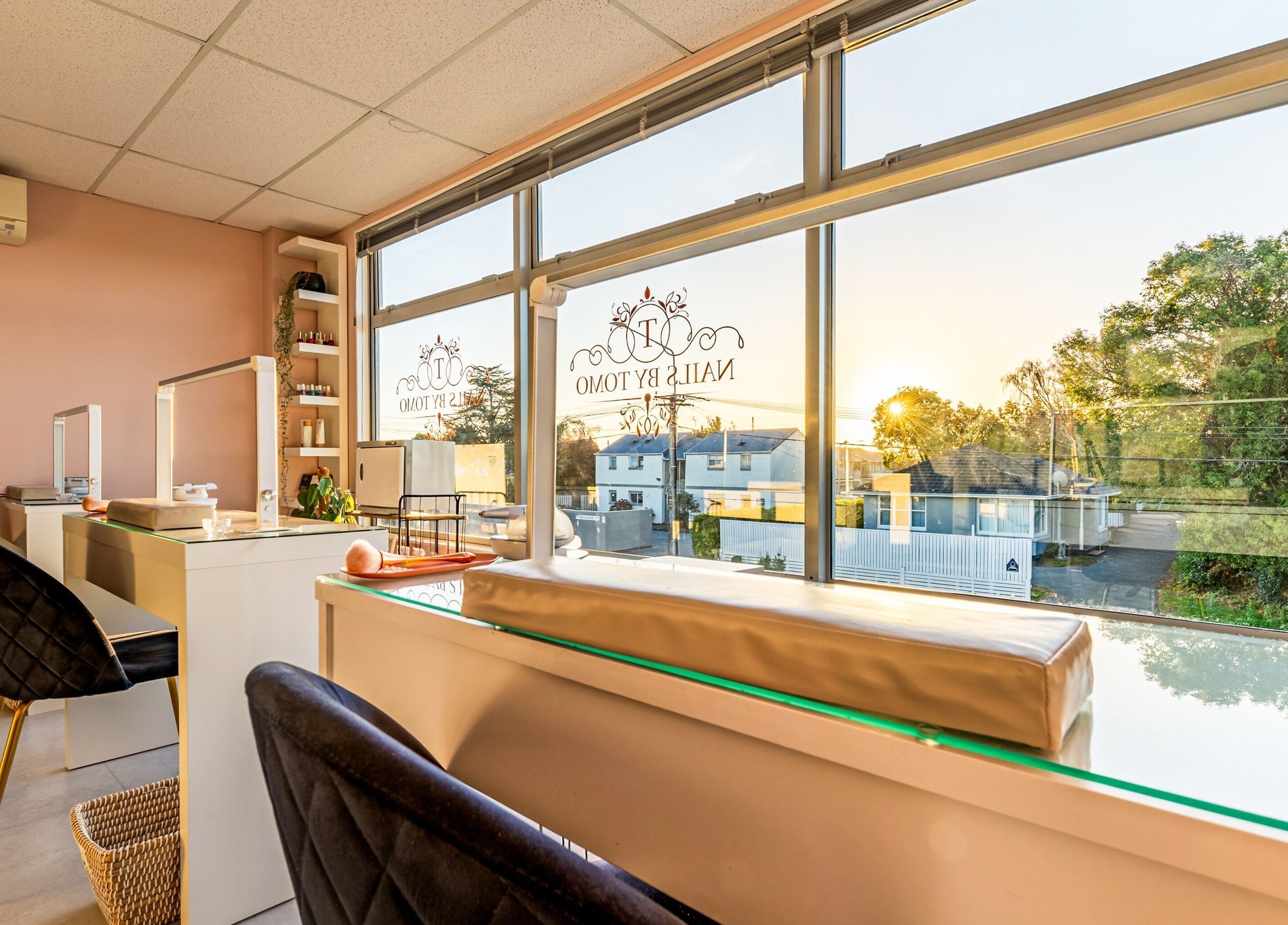 Bright, stylish nail salon interior at Nails by Tomo ltd, Christchurch, Canterbury Region, NZ.