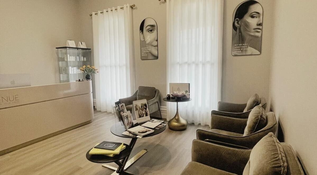 Chic waiting area at The Contour Method, Melbourne, Victoria, AU, featuring plush chairs and modern decor.