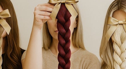 Colorful hair braids with golden bows at The Lengthy co., Pimpama, Queensland, AU.