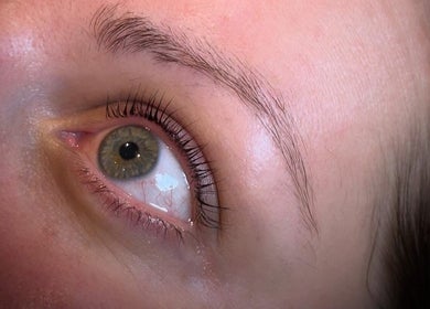 Close-up of beautifully enhanced lashes at Chloe Louise Beauty, Lossiemouth, Scotland, GB.