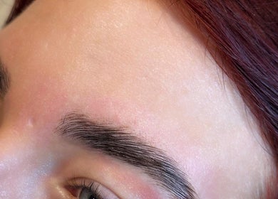 Close-up of expertly shaped eyebrows at Chloe Louise Beauty, Lossiemouth, Scotland, GB.