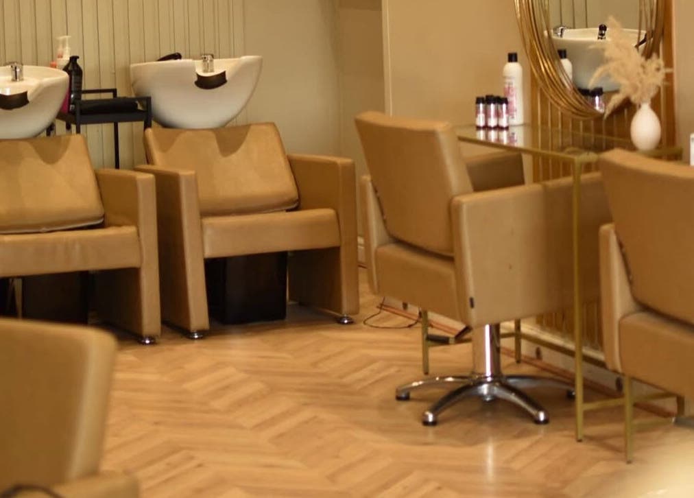 Stylish salon chairs and wash basins at hair by lilybelle, Wallasey, England, GB.