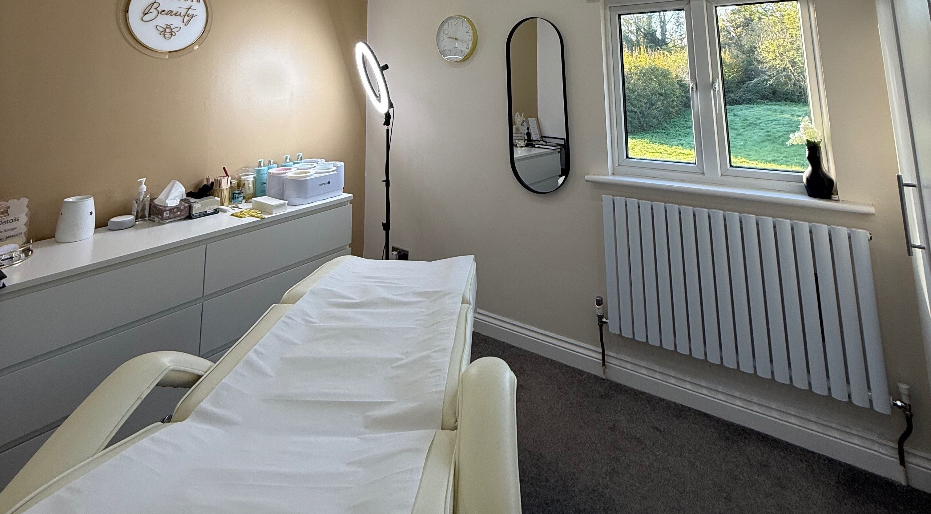 Calm treatment room at Bee Smooth Beauty in Tonbridge, England, GB, capturing tranquility and comfort.