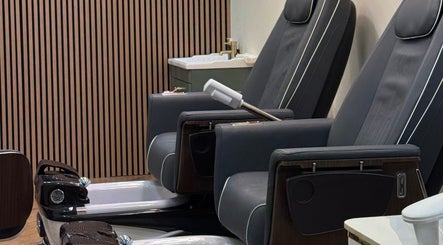 Elegant pedicure chairs at TWO COATS, offering relaxation in Glasgow, Scotland, GB.
