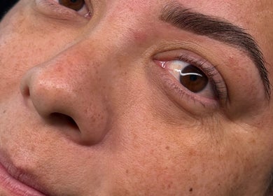 Close-up of freshly shaped eyebrows at Linèa Beauty, Acacia Ridge, Queensland, AU.
