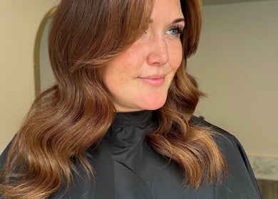 Woman with styled brown hair at Colbydoeshair @ Salon Twenty Two, Darlington, England, GB.