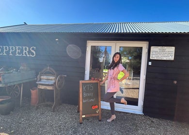 Friendly welcome at KTS Beauty entrance in East Harling, England, GB. Inviting atmosphere.