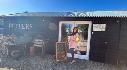 Friendly welcome at KTS Beauty entrance in East Harling, England, GB. Inviting atmosphere.